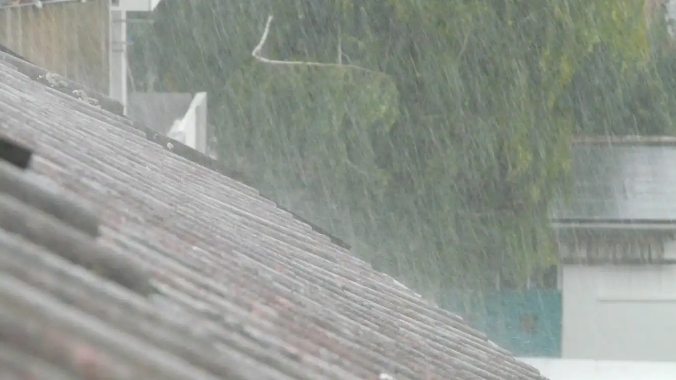 激しい雨とそれを受ける屋根。