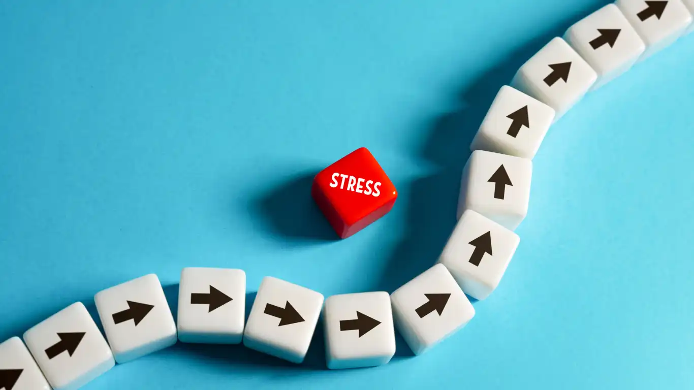 STRESSと書かれた赤のサイコロ