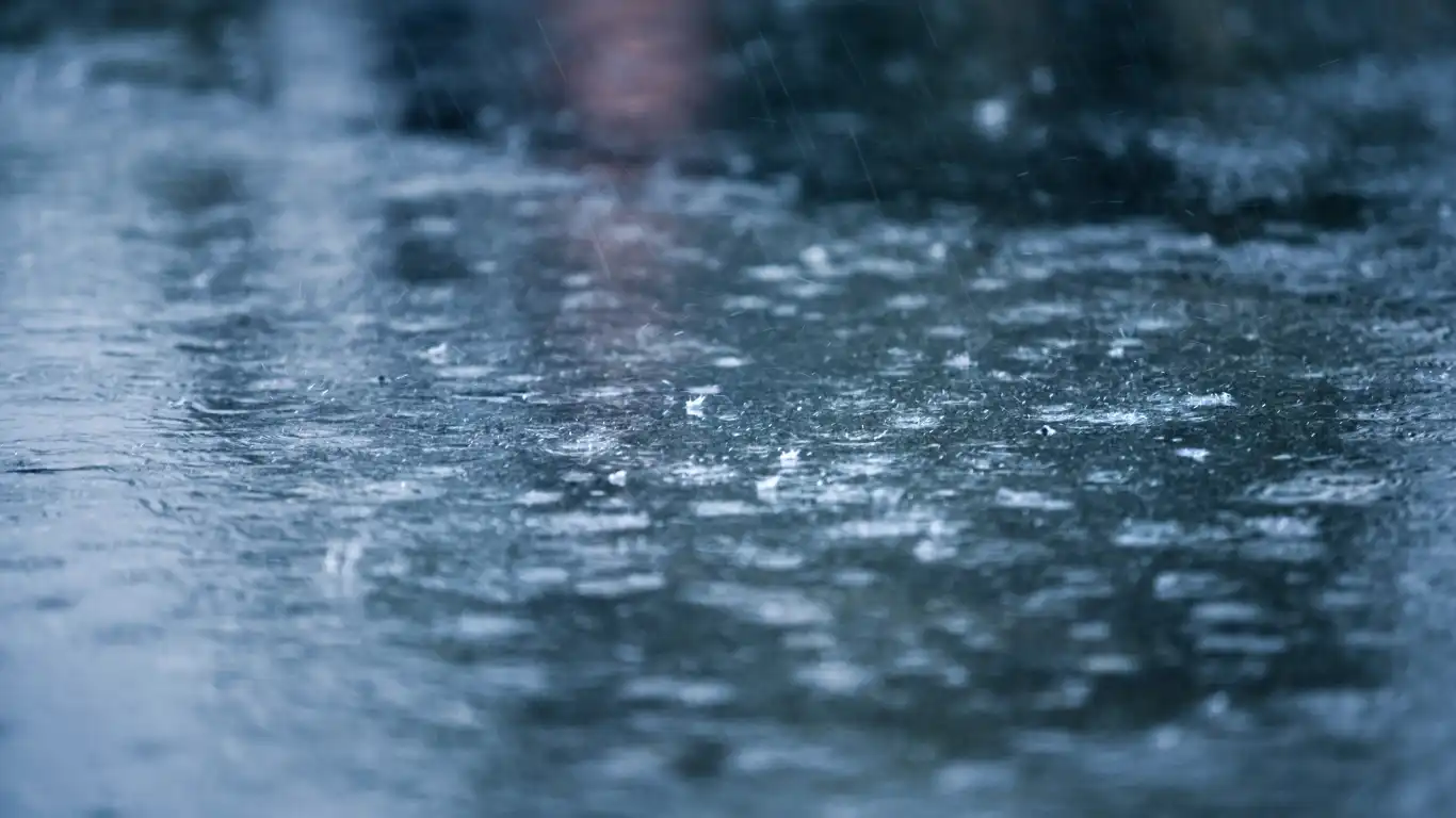 道路に雨水が溜まっている