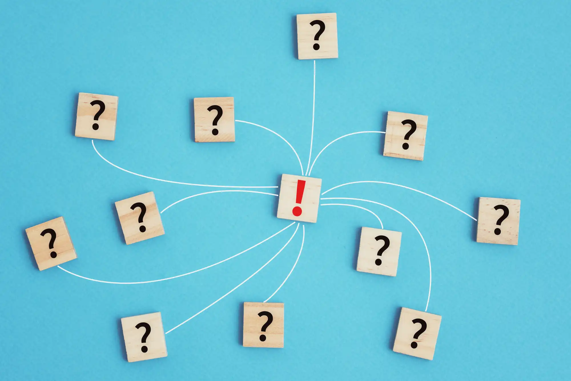 ビックリマークといくつかのクエスチョンマークが繋がっている様子