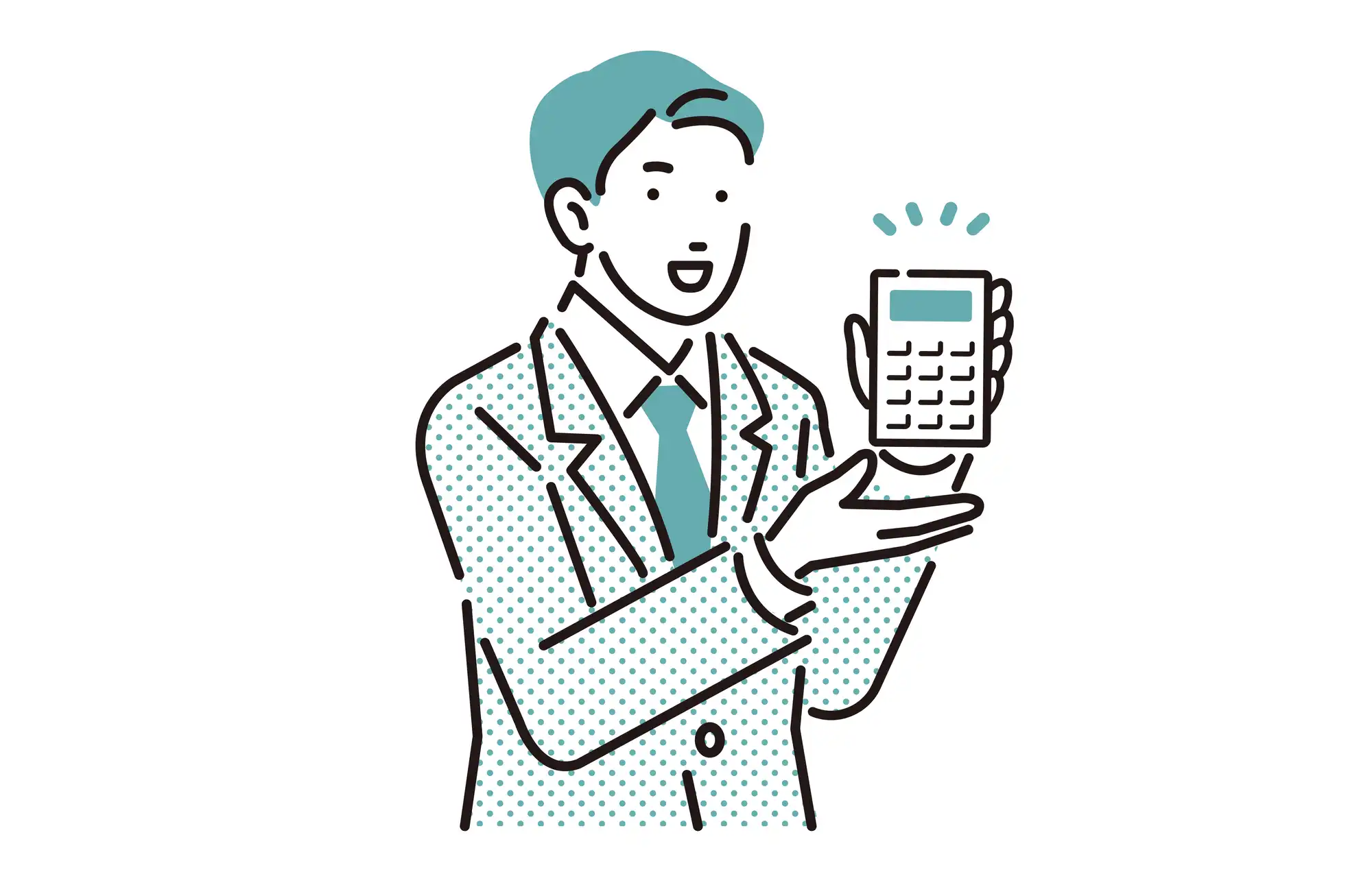 電卓を持って費用を説明するサラリーマンのイラスト