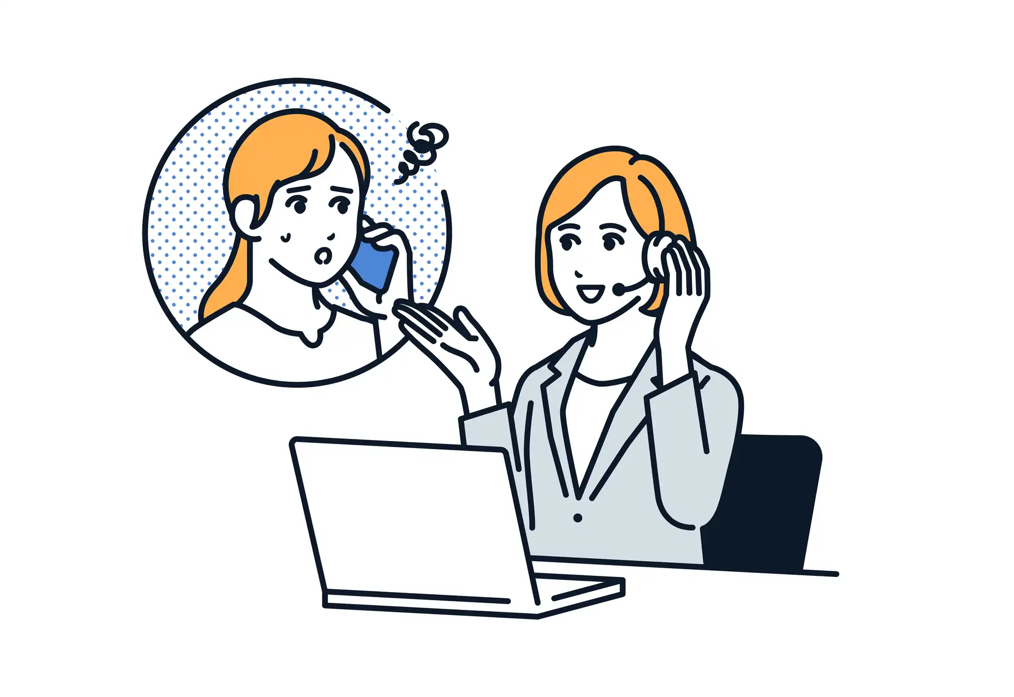 問い合わせ対応をするオペレーターのイラスト