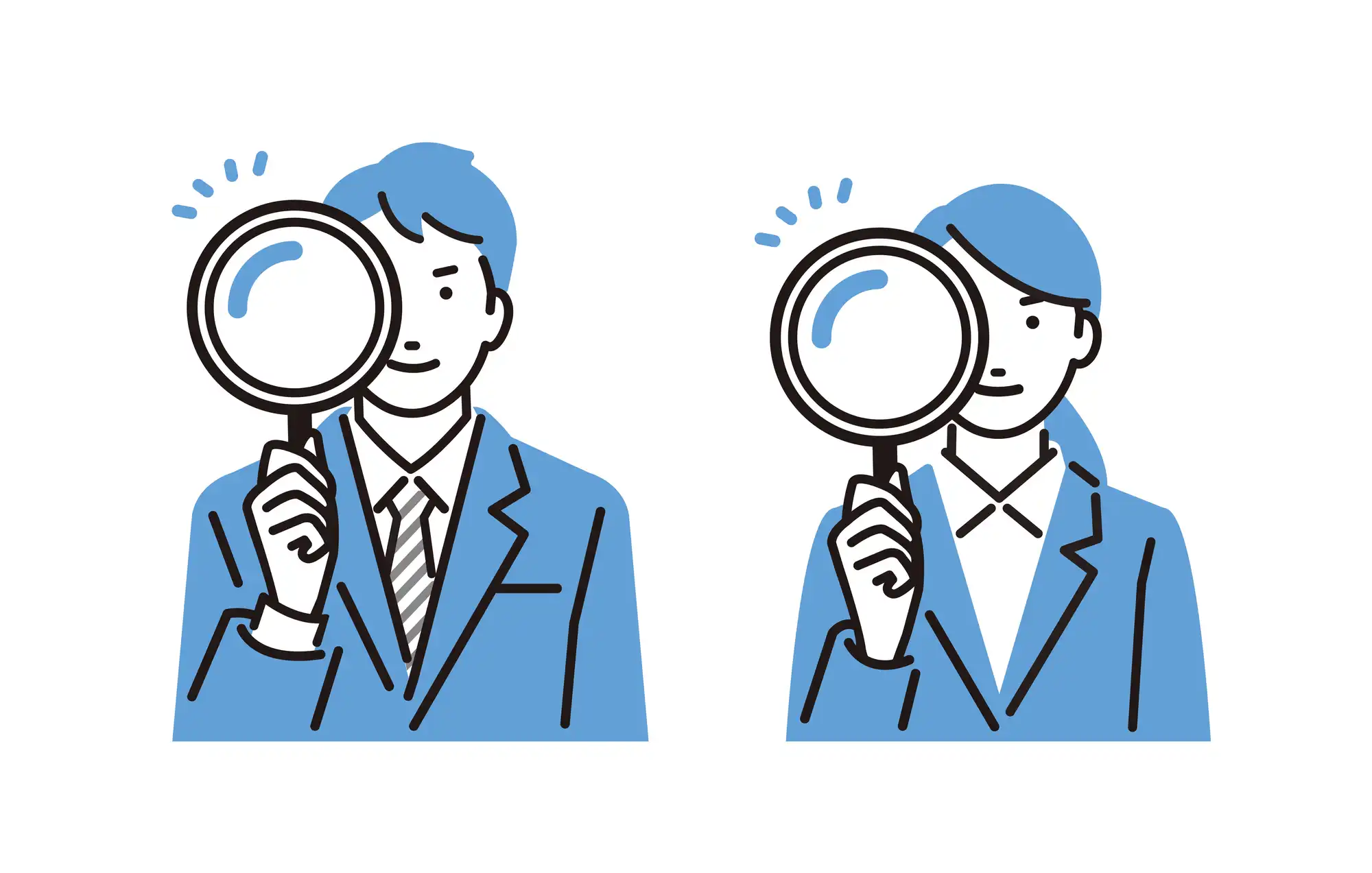 虫眼鏡を持っている男女のイラスト