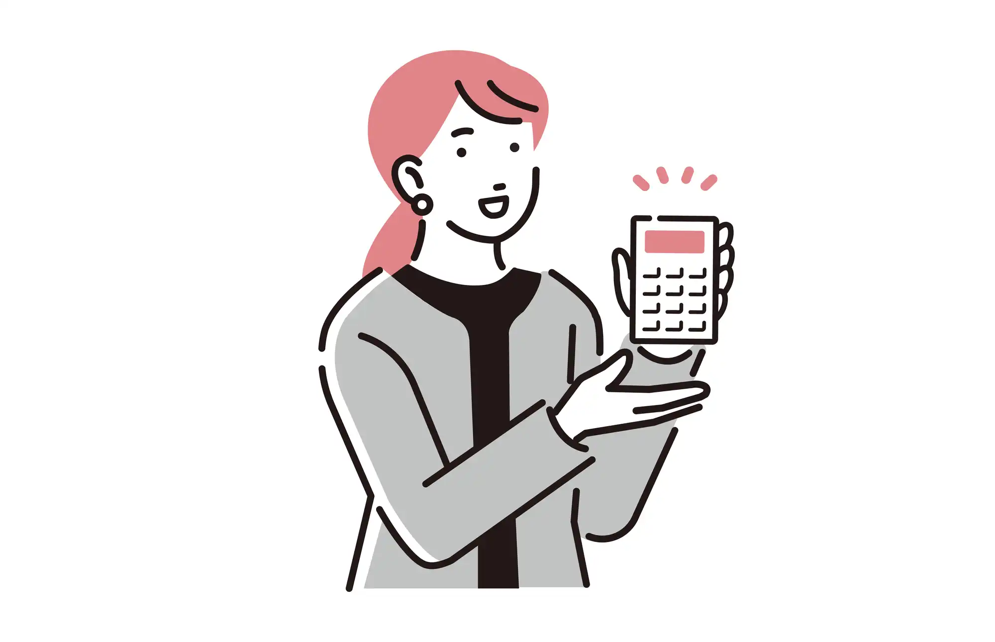 電卓の数値を見せている女性のイラスト